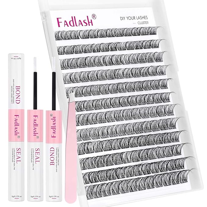 FADLASH Lash Clusters Kit 12-18mm Eyelash Cluster Lashes with Lash Bond and Seal Lash Tweezers DIY Lash Extension Kit (F4-07D-12-18 Kit)