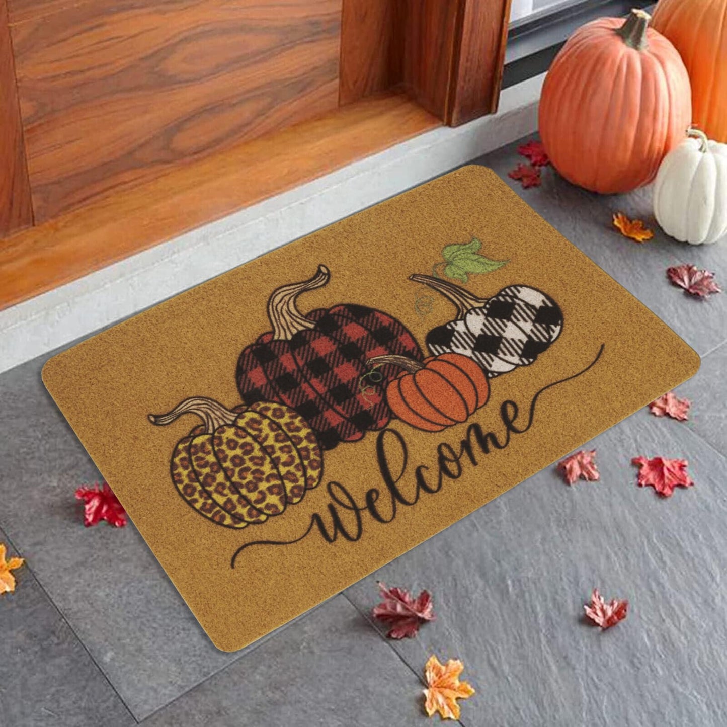 CXQRR Hello Pumpkin Welcome Coir Door Mat - Halloween Pumpkin Outdoor Indoor Entrance Door Mat Non Slip Rubber Backing for Fall Holiday 17 * 30Inch