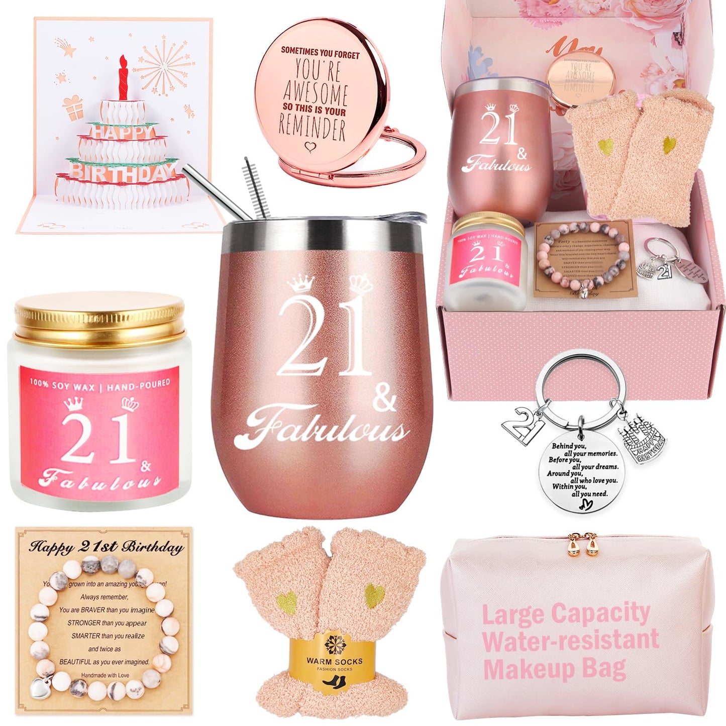 21st Birthday Gifts For Her - Happy 21 Year Old Gift Box for Women, Best Friends, Female Daughter, Sister, Girlfriend, Coworker, Bestie - Unique Basket