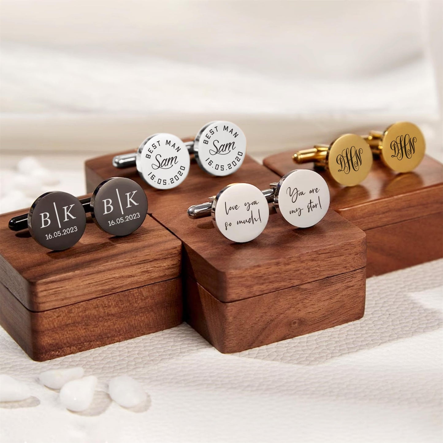 Kooer Wedding Gifts For Father, Father of The Bride CuffLinks Tie Clip Set With Wood Gift Box Wedding Men's Jewelry Cufflinks Gifts for Father Dad (Father of the bride wood box set)