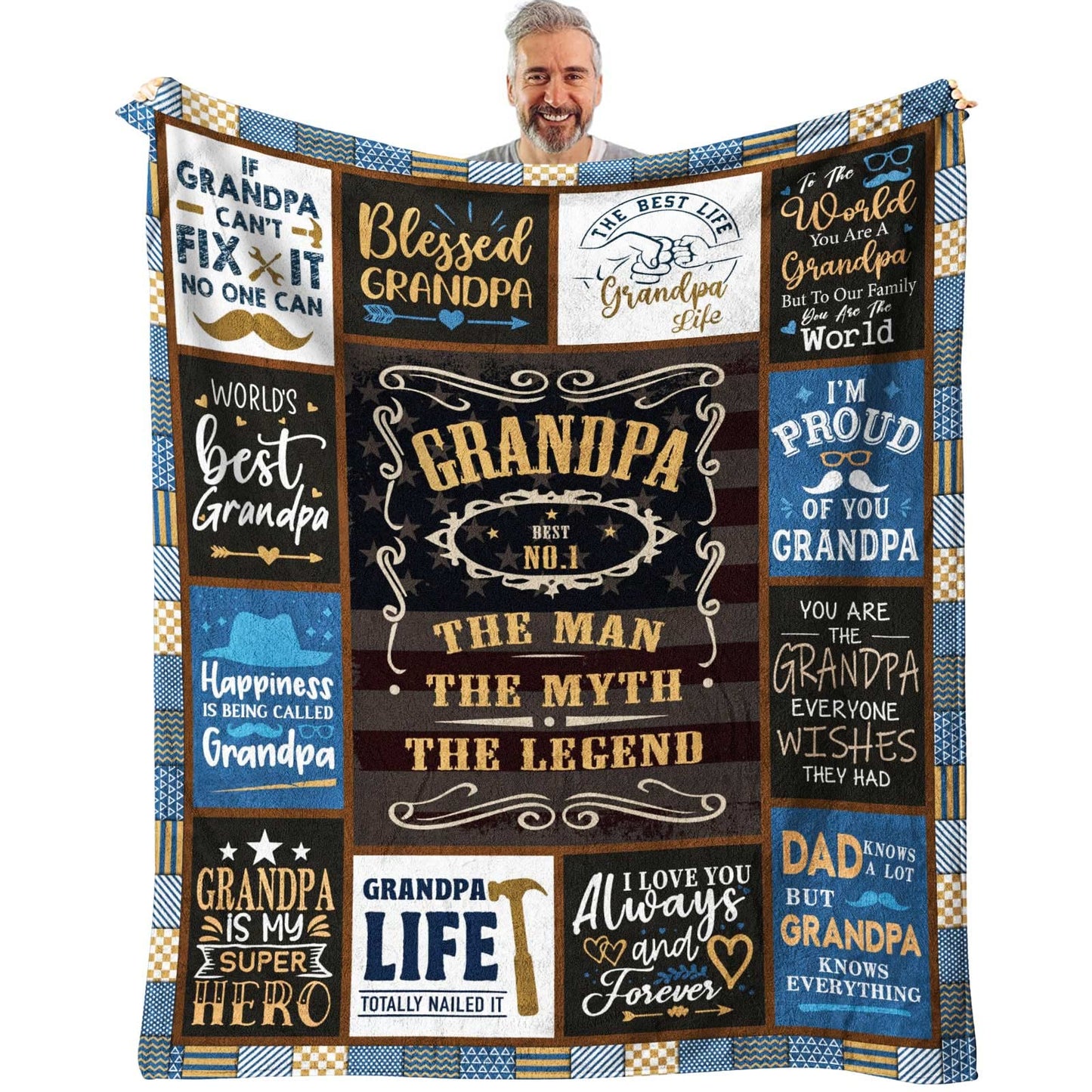 SIKLTY Grandpa Gifts Throw Blanket 60" x 50", Birthday Gifts for Grandpa from Grandchildren Grandkids, Best Gift for Grandfather from Granddaughter Grandson