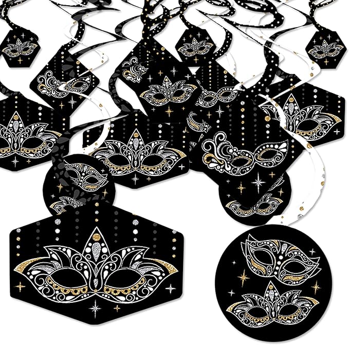 Big Dot of Happiness Masquerade - Venetian Mask Party Hanging Decor - Party Decoration Swirls - Set of 40