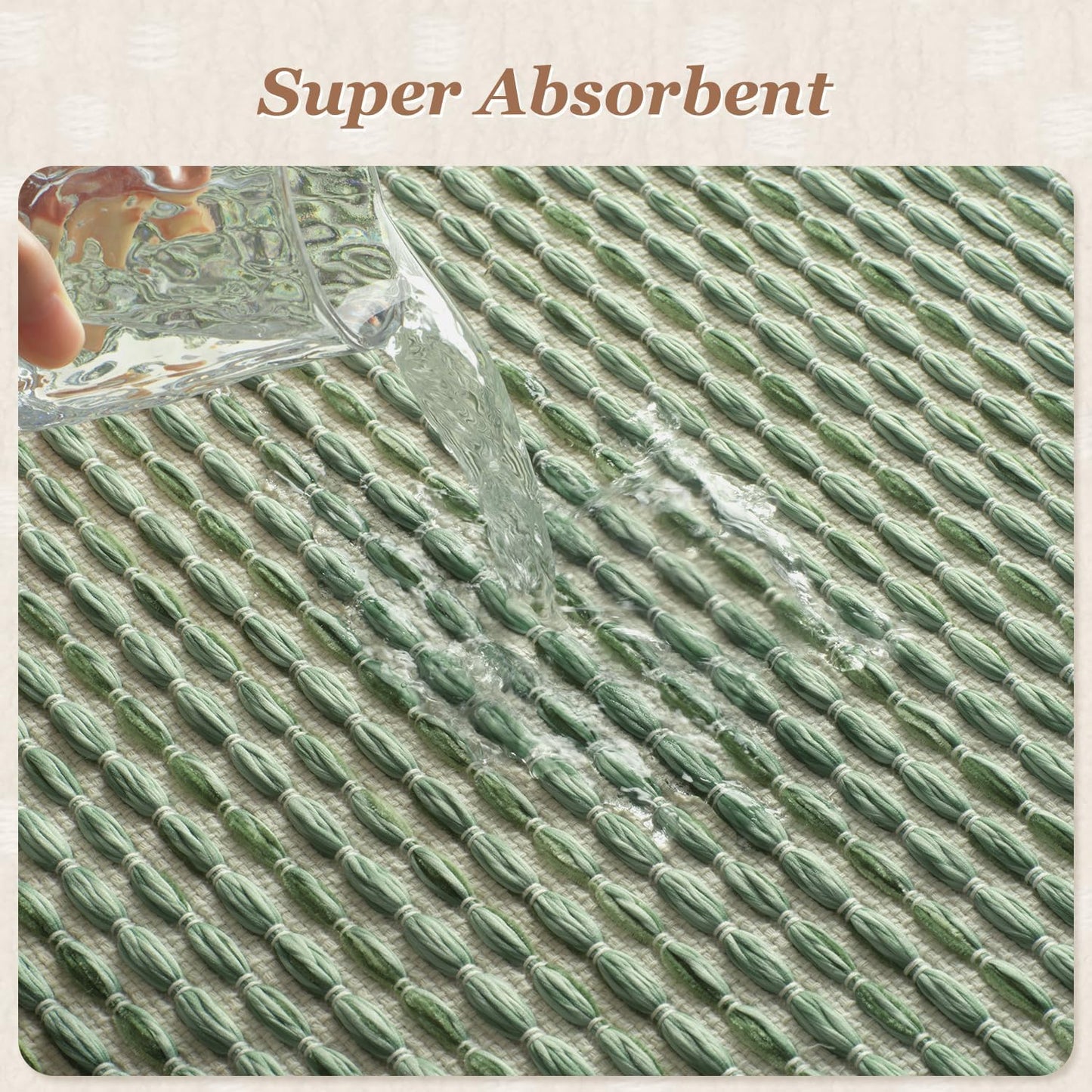 AMOAMI Unique Woven Bathroom Runner Rug, Super Absorbent Non Slip Bath Mats for Bathroom Textured Bathroom Mat Quick Dry Boho Rugs Runners for Hallyways Kitchen Bedroom Beside Tub, 2' x 6', Sage