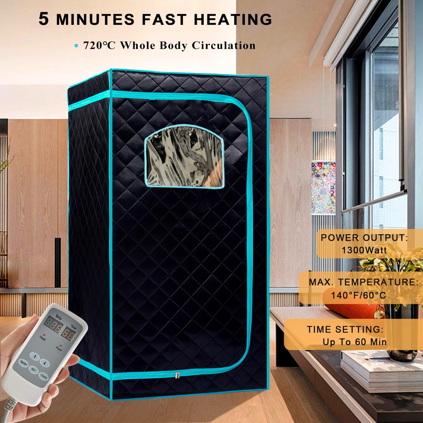 AURGOD Portable Infrared Sauna for 1 Person, Full Size Home Sauna Box with Premium Dry Heating, Remote Temperature Control, Heated Foot Pad & Reinforced Folding Chair