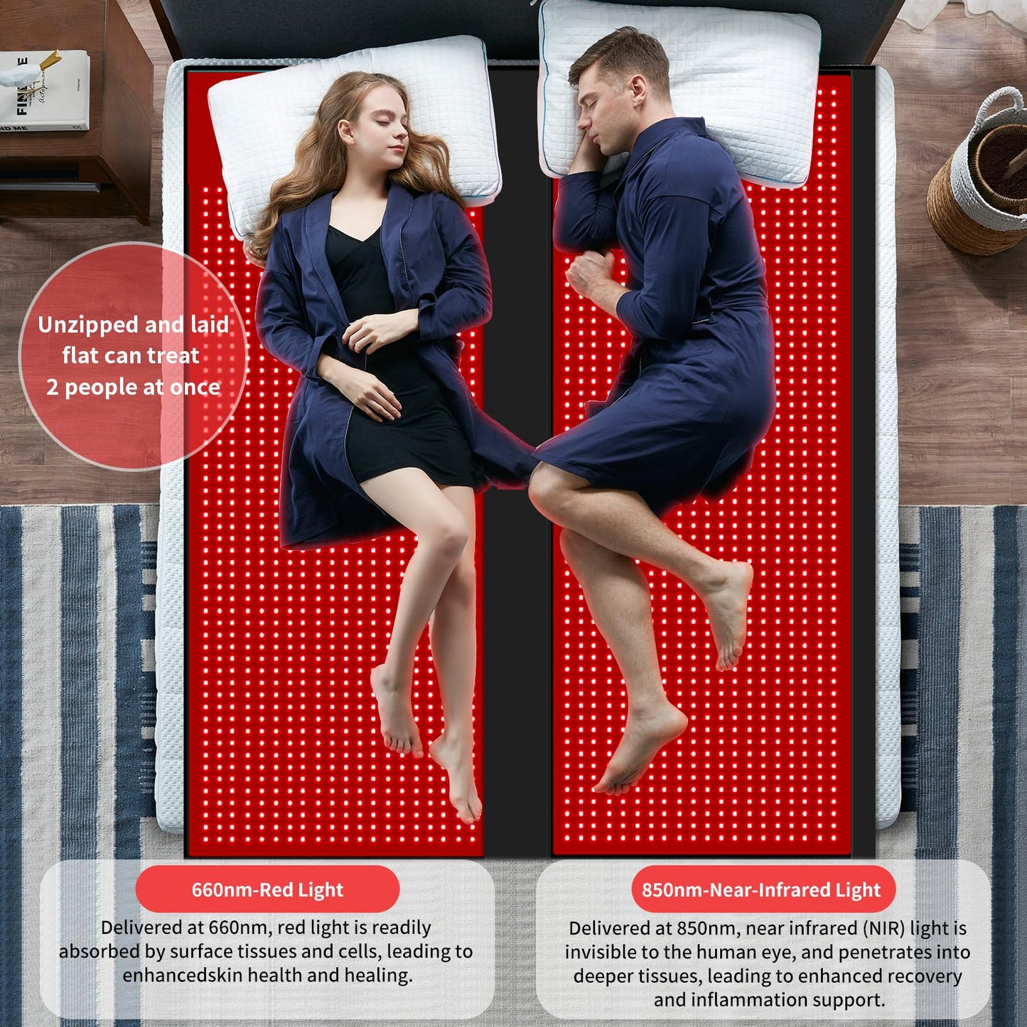 cabpay Red Light Therapy Blanket for Full Body Coverage 2460 LEDs with Red&Near Infrared Light Therapy-Wrap to Improve Sleep,Skin Health,Pain,Anti-Aging,Pulse&Brightness Control for Home(2Pcs)