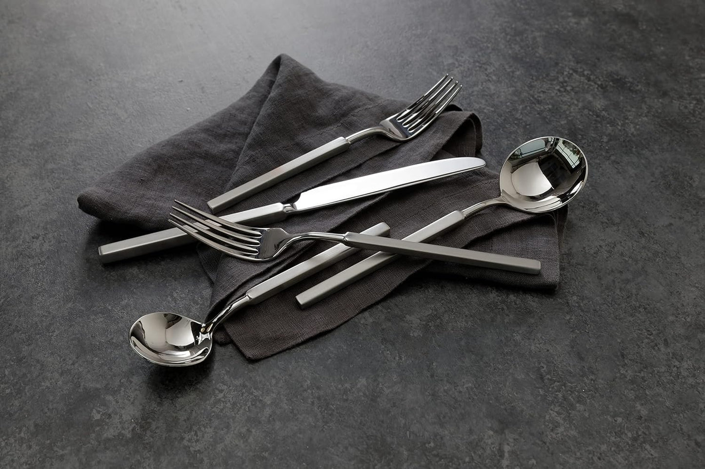 Fortessa Jaxson 18/10 Stainless Steel Flatware, Brushed/Mirrored Stainless Steel, 5 Piece Place Setting Service for 1 (Pack of 6)