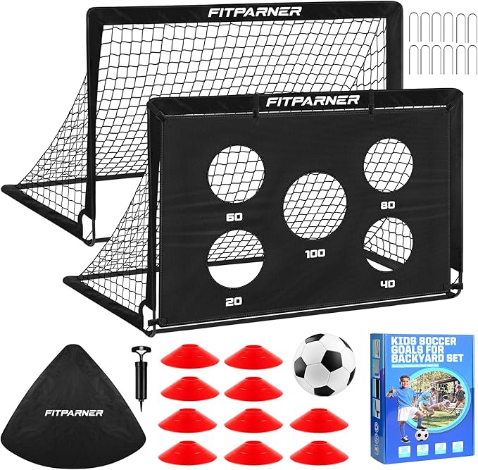 Kids Soccer Goal for Backyard Set,2 Pack of 4x3/6x4 ft Portable Pop Up Soccer Nets,Complete Youth Training Equipment with ...