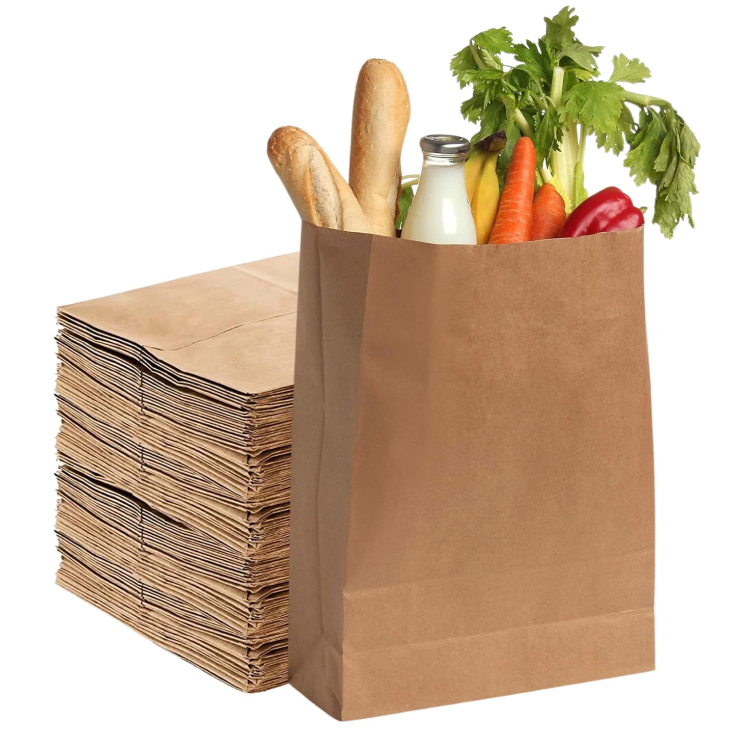 Perfect Stix 52lb Kraft Brown Paper Shopping Bags- Pack of 50ct