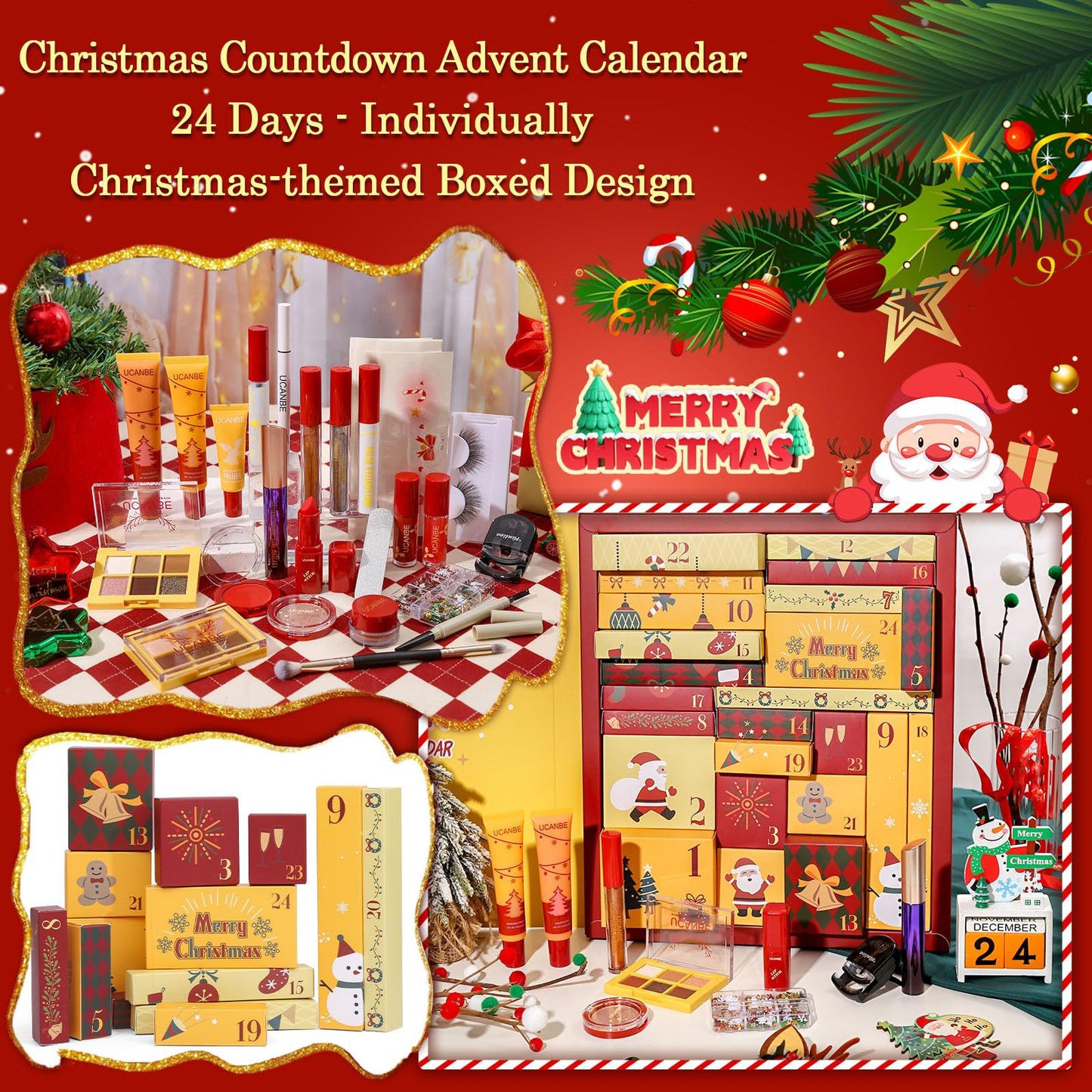 UCANBE Makeup Advent Calendar 2025, 24 Days Christams Makeup Sets For Women Gift, 2025 Xmas Countdown Calendar 24 Individually B
