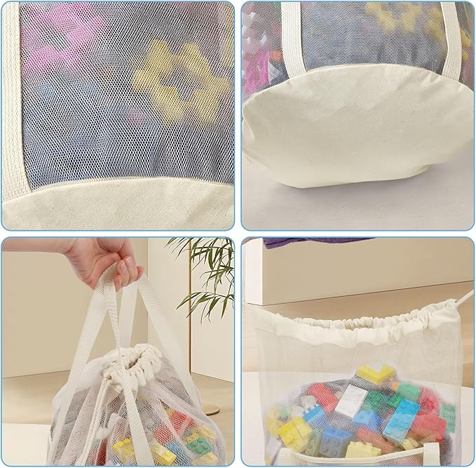 2 Pack Large Mesh Toy Storage Bags,Heavy Duty Mesh Bag with Drawstring, Durable & Breathable for Toys, Laundry, Pool & Beach Accessories, Home & Travel Organization