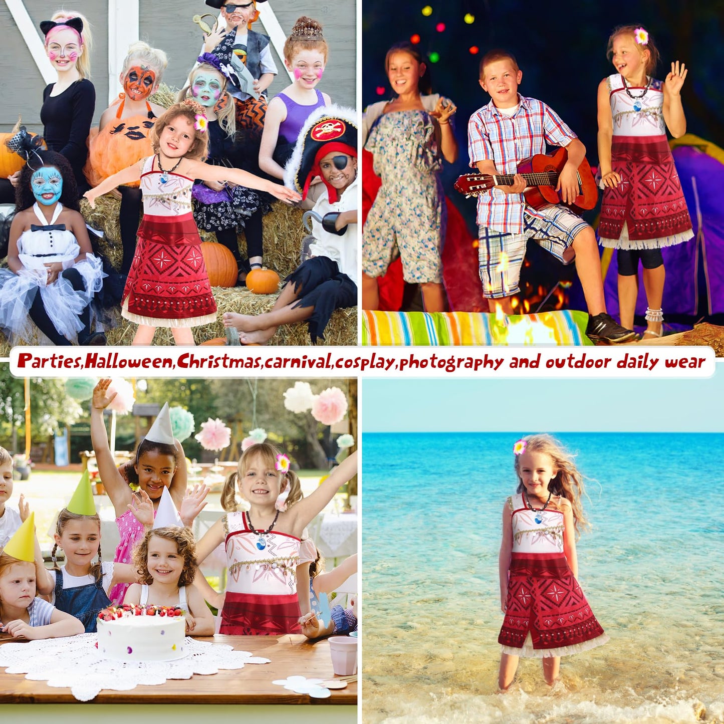 OFIHIDO Princess Costume for Girls Ocean Adventure,Princess Dress Up for Kids,Halloween Costume Birthday Gifts (8-9Years) Red