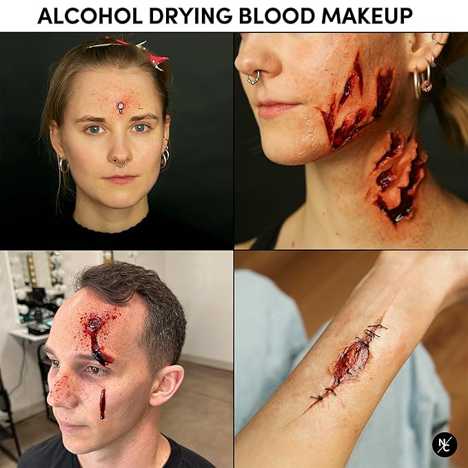 Narrative Cosmetics Alcohol Drying Blood, Ultra-Realistic Fake Liquid Blood, SFX Makeup for the Stage, Film, Halloween, and Cosplay - Fresh 2oz