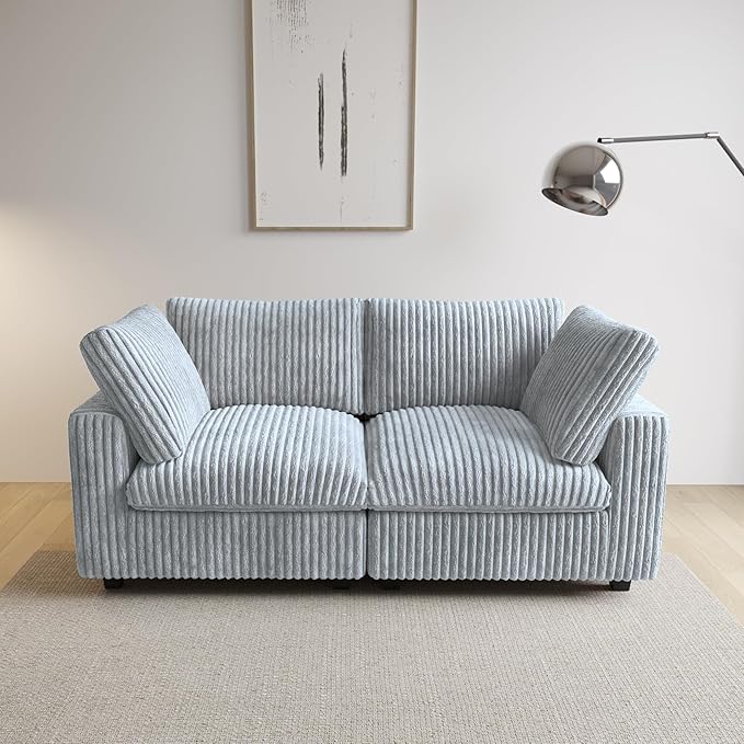 Modular Sectional Sofa/ 78inch Cloud Couches for Living Room/Soft Faux Rabbit Fur Love Seat,2 Seater Wide Convertible Sofa,Covers Washable&Replaceable,Grey