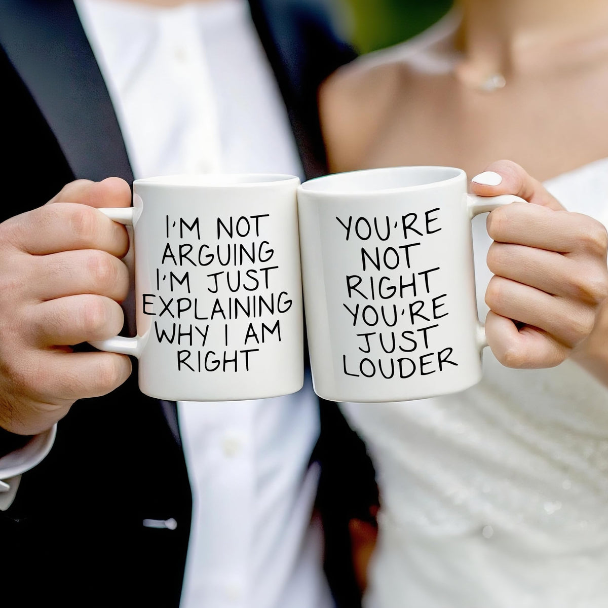 powond Couple Coffee Mugs Set of 2, 11oz Ceramic Cups with Funny Quote Design, Dishwasher & Microwave Safe, Ideal Gift for Anniversary, Wedding, Valentine’s Day, Husband and Wife, Him and Her