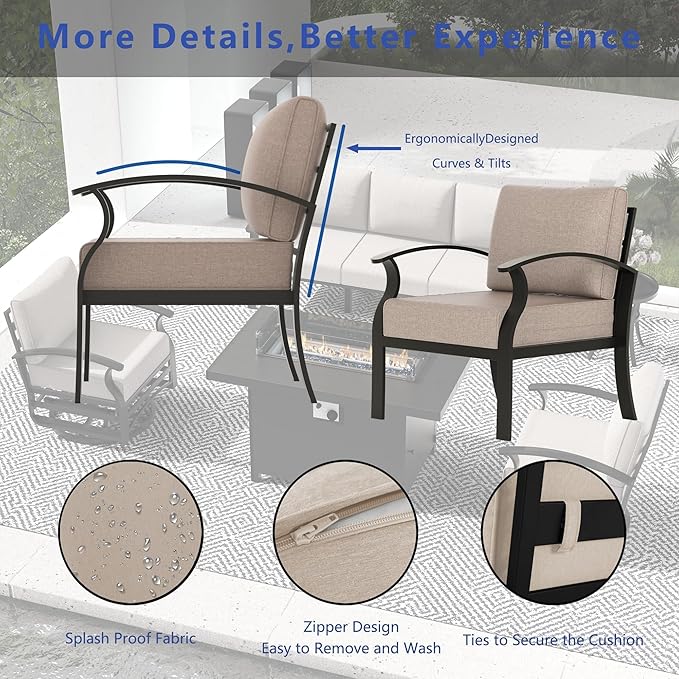 RTDTD Aluminum Outdoor Patio Furniture Set,7 Seats Patio Conversation Sets with 2 Round Coffee Tables,Metal Patio Sectional Furniture Set with 5.1" Thickened Cushions,Sand