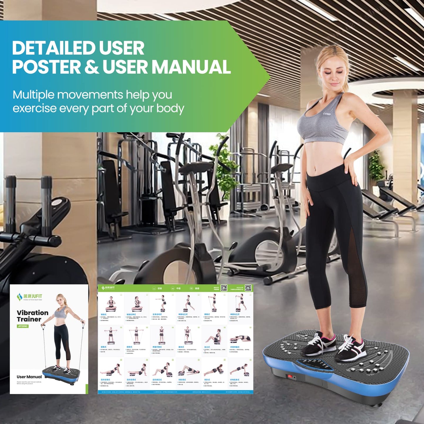 JUFIT Vibration Plate Exercise Machine Fitness Equipment with Anti-Slip Mat Whole Body Fitness Vibration Platform for Toning and Weight Loss, Max User Weight 330lbs Home Gym Weight Loss