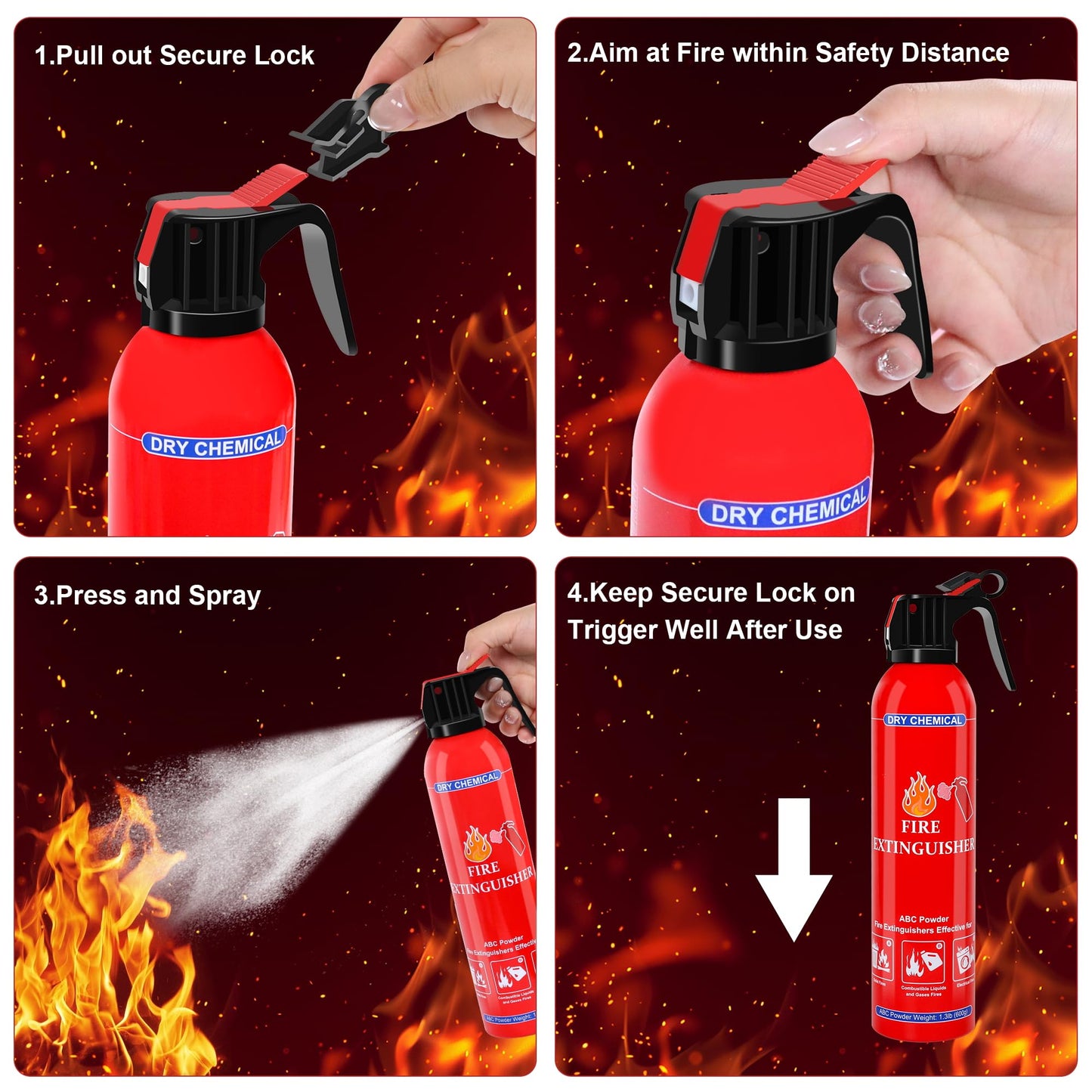 1 Pack ABC Dry Chemical Fire Extinguisher, Portable Dry Powder Fast-Acting Fire Extinguishers with Mount, Suitable for Home, Car, Boat, Truck, Electrical, Grease Fires
