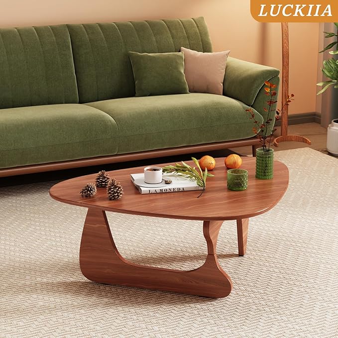 LUCKIIA Coffee Tables Wood Small Farmhouse Coffee Table Mid-Century Modern Wood Center Table for Living Room, Walnut, 35 Inch