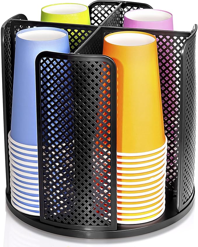 Wymulot Rotating Paper Cup Dispenser, Cup Holder with 4 Compartments, Disposable Coffee Cup Dispenser Removable, Plastic C...