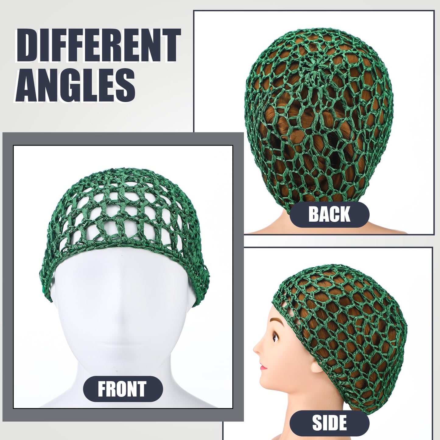 Geyoga 4 Pieces Mesh Crochet Hair Net Rayon Knit Snood Hat Thick Short Women Hairnet Snoods Cover Ornament for Sleeping(Black, G