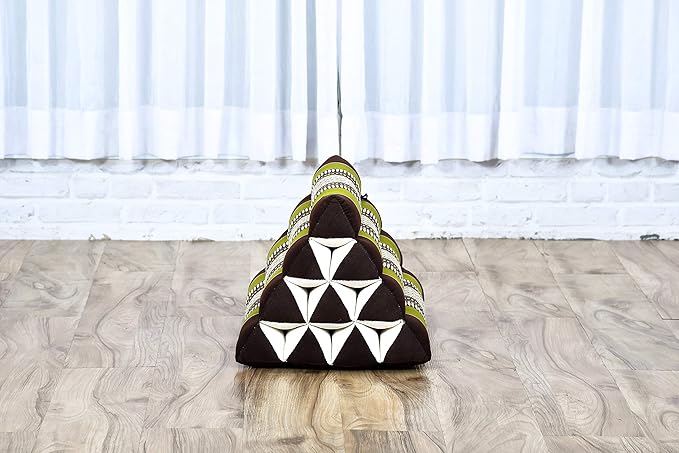 Leewadee Triangle Cushion – Comfortable Backrest for TV or Reading, Incline Pillow for Relaxing Made of Kapok, 20 x 13 x 13 inches, Brown Green