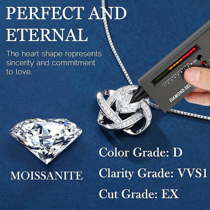 MOOSEA Love Knot Moissanite Necklace for Women, 1-3 ct D Color VVS1 Clarity Lab Created Moissanite 925 Sterling Silver Necklace, Anniversary Birthday Gifts for Women Wife Mom Girlfriend Jewelry Gifts
