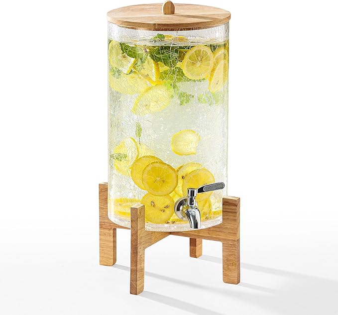 Cryyam 2 Gallon Glass Drink Dispenser with Stand, Beverage Dispenser with Wood Lid and Stainless Steel Spigot, Glass Water...