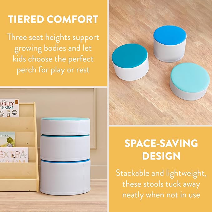 Back2School Express Round Two-Tone Ottomans, Flexible Seating, Contemporary, 3-Piece