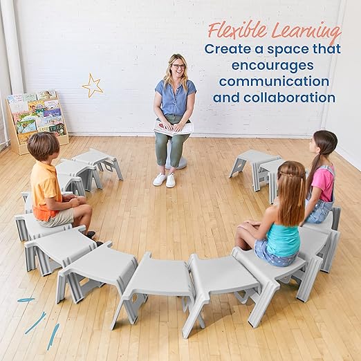 ECR4Kids Linking Stool Set, Flexible Seating, Light Grey, 4-Piece