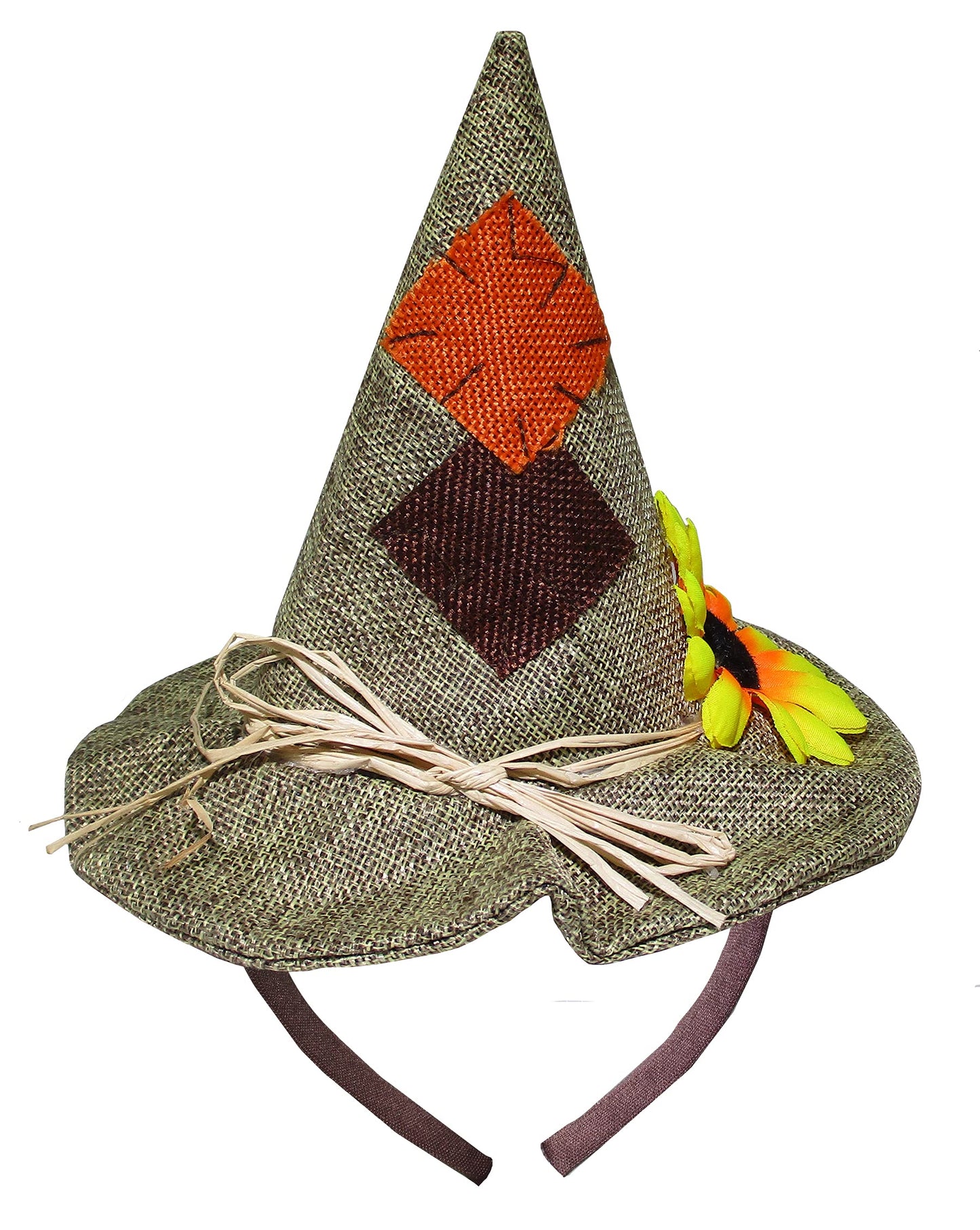 Nicky Bigs Novelties Unisex Adults Mini Scarecrow Hat On Headband Flower Halloween Costume Accessory (Light Brown)