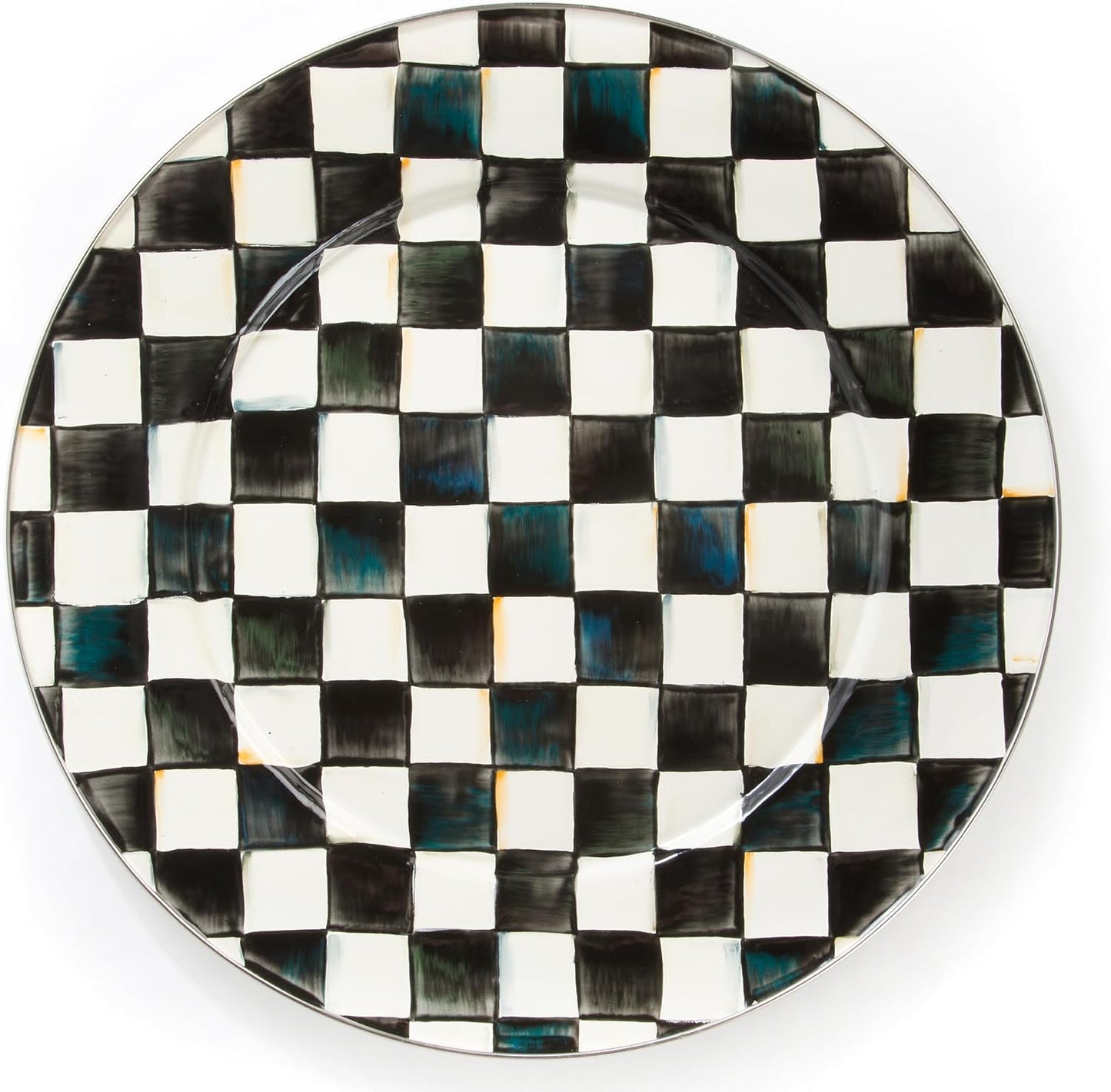 MACKENZIE-CHILDS Enamel Serving Platter, Decorative Serving Platter for Food, 16 Inches, Black-and-White Courtly Check