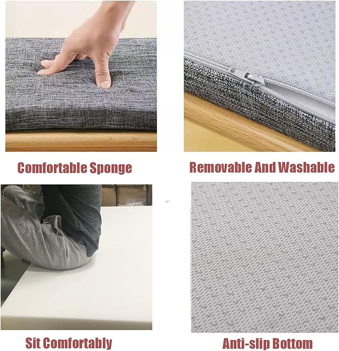 Custom Size Bench Cushion, Bay Window Seat Cushion for Indoor Furniture with Non-Slip Bottom, Optional Waterproof Addition Piping Long Bench Pad Cushions for Outdoor Patio(Customized Size & Color)