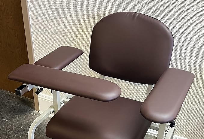Helsevesen Comfortable Padded Blood Drawing Chair, Phlebotomy Chair with Adjustable Armrest (Coffee Brown)