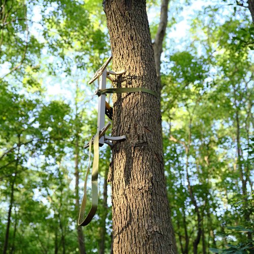 ONECHOI Climbing Sticks, 17” Lightweight Aluminium Hunting Climbing Sticks w/Silent Design, Tree Stand Sticks w/Pivoting V-Brackets & 20” Rope Aiders, Tree Steps for Deer Hunting Gear(2 Packs)