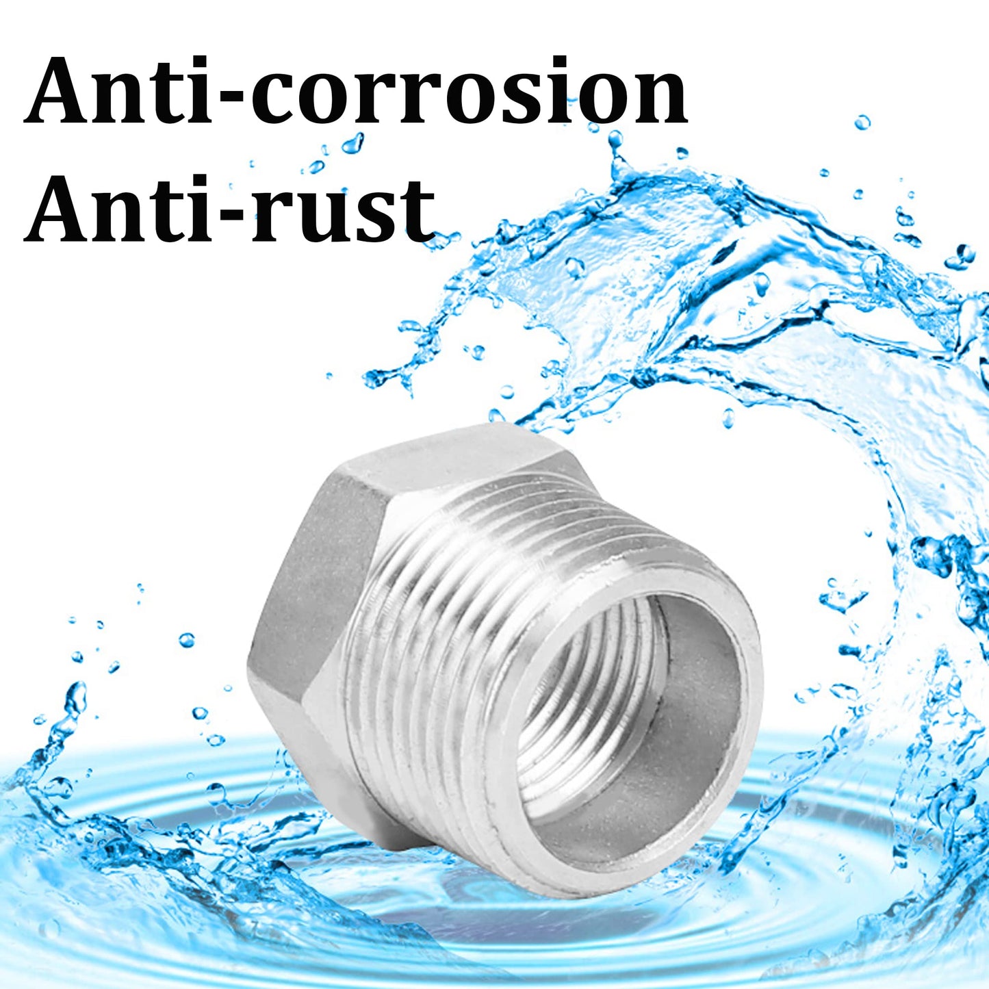 2 Pcs Reducer Hex Bushing, 304 Stainless Steel 1" Male NPT to 3/4" Female NPT（ 1"MNPT - 3/4"FNPT） Pipe Fitting Hex Bushing, Heavy Duty Pipe Fitting Reducer Adapter