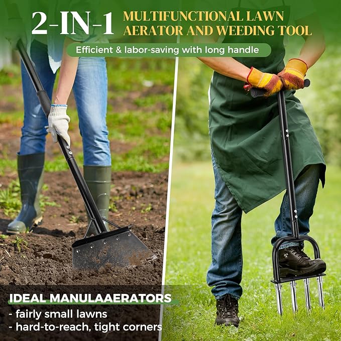 2-in-1 Lawn Aerator & Weeding Tool Set, Snow Shovel – Multifunctional Garden Soil Aerator, Weed Remover, and Snow Shovel for Small Lawns, Tight Corners, and Yard Care