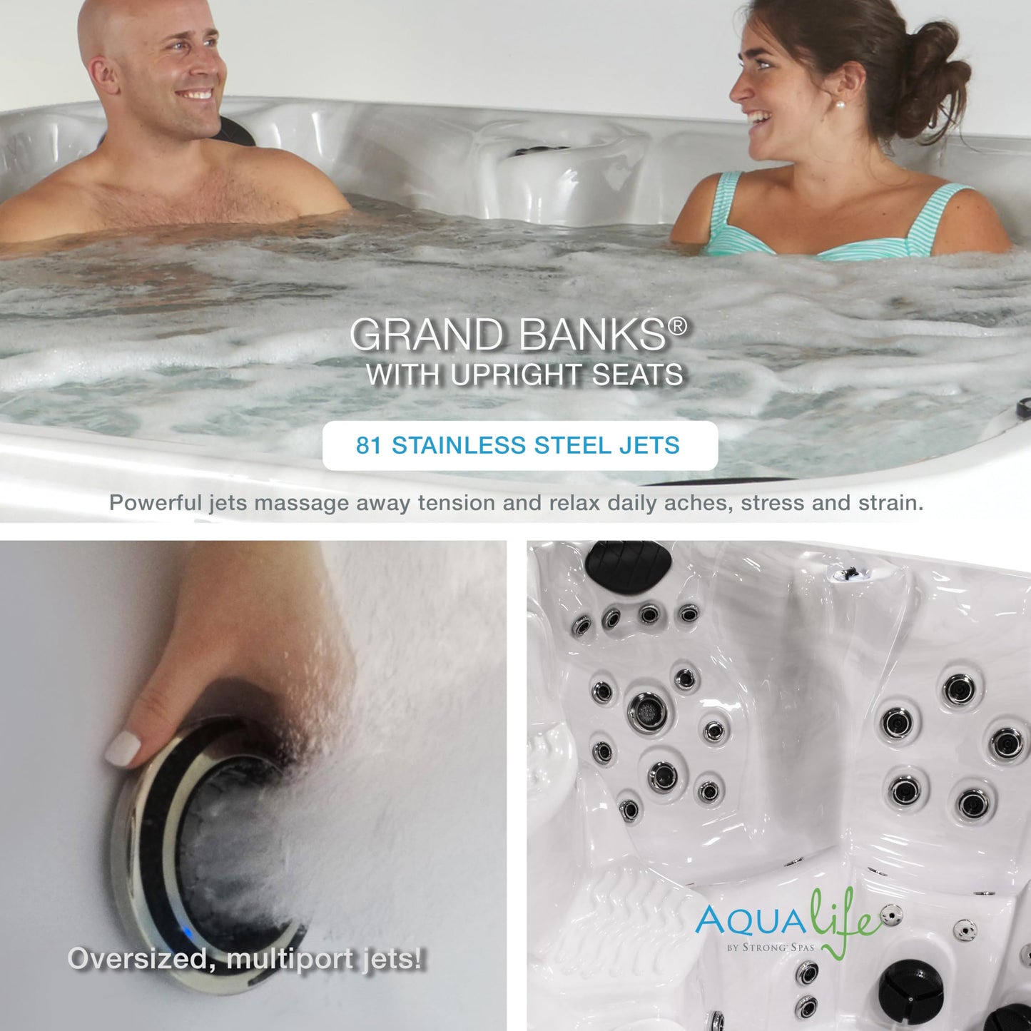 AquaLife Grand Banks™ 6-Person 81-Jet Acrylic Non-Lounger Hot Tub with LED Lighting, Insulated Cover, Stainless Steel Heater and Ozonator