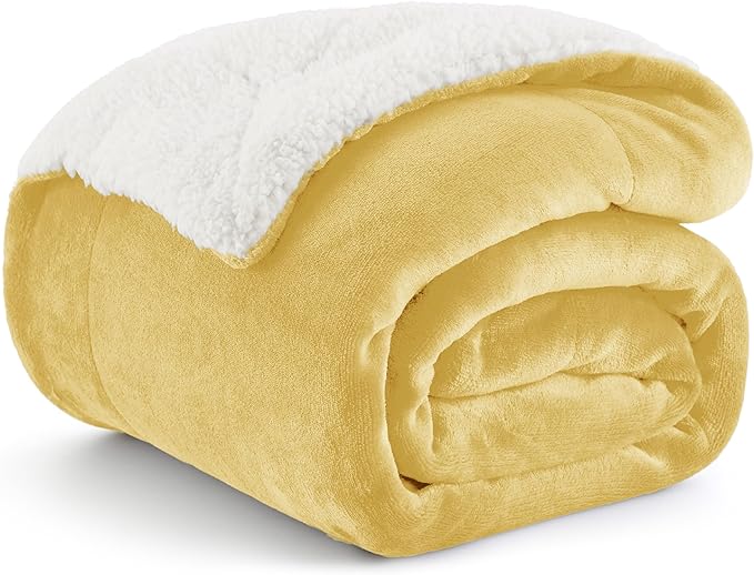 Bedsure GentleSoft Sherpa Fleece Throw Blanket for Couch - Thick and Warm Throw for Women and Men, Soft Fuzzy Plush Blanket for Winter, Non-Heated, Yellow, 50x60 Inches