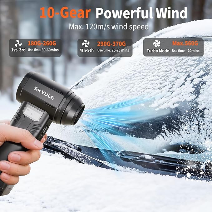 Compressed Air Duster-560g Super Power Airflow Electric Air Duster,10000mAh Rechargeable Cordless Mini Blower with LED Display,10-Gear Adjustable Electric Duster for Computer ,Car, Home, Outdoor