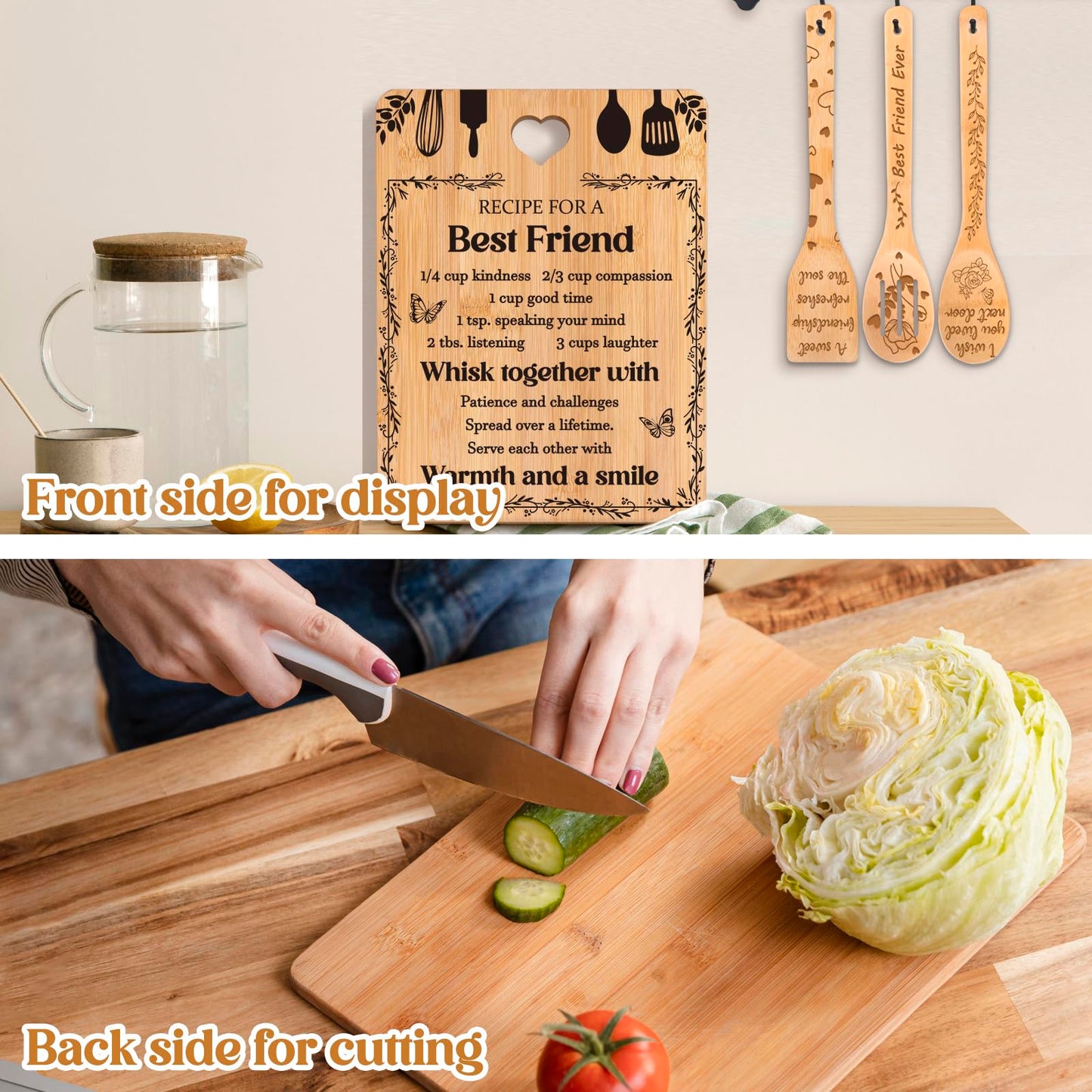 Best Friend Birthday Gifts for Women - Bamboo Cutting Board Set, Bestie Friendship Gifts for Women, Ideal Gifts for Birthday Graduation Wedding Job Move House Christmas Thanksgiving.