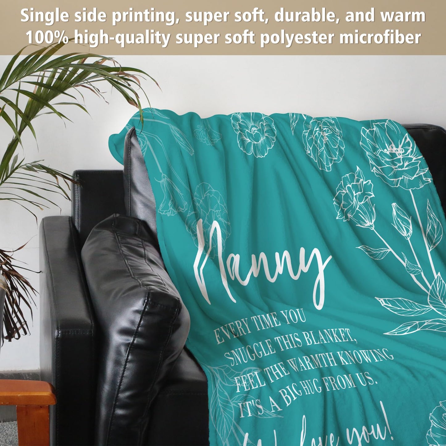 Nanny Gifts for Grandma, Gifts for Nanny Blanket, Nanny Birthday Gift from Grandkids, to My Nanny Nana Grandma Blanket 50" x 60", Teal