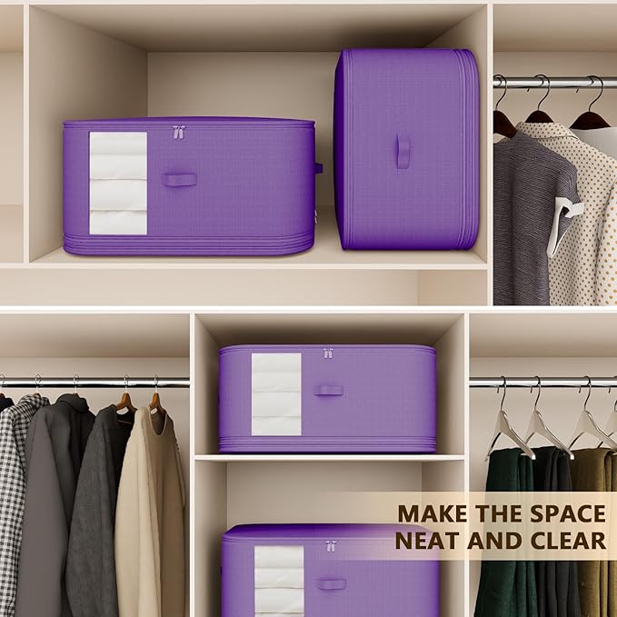 5-piece compressed clothes storage bags, foldable wardrobe storage bags, large-capacity with handles, suitable for sweaters, bed sheets, blankets, down quilts, pillows, toys, etc.（purple）