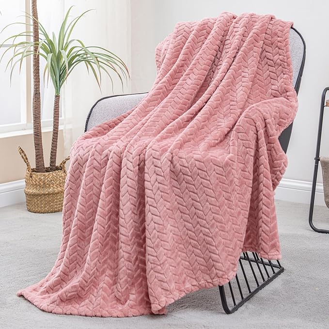 Exclusivo Mezcla Fleece Throw Blanket for Couch, 50x70 Inches Soft Cozy Jacquard Flannel Blankets, Lightweight Fuzzy Plush...