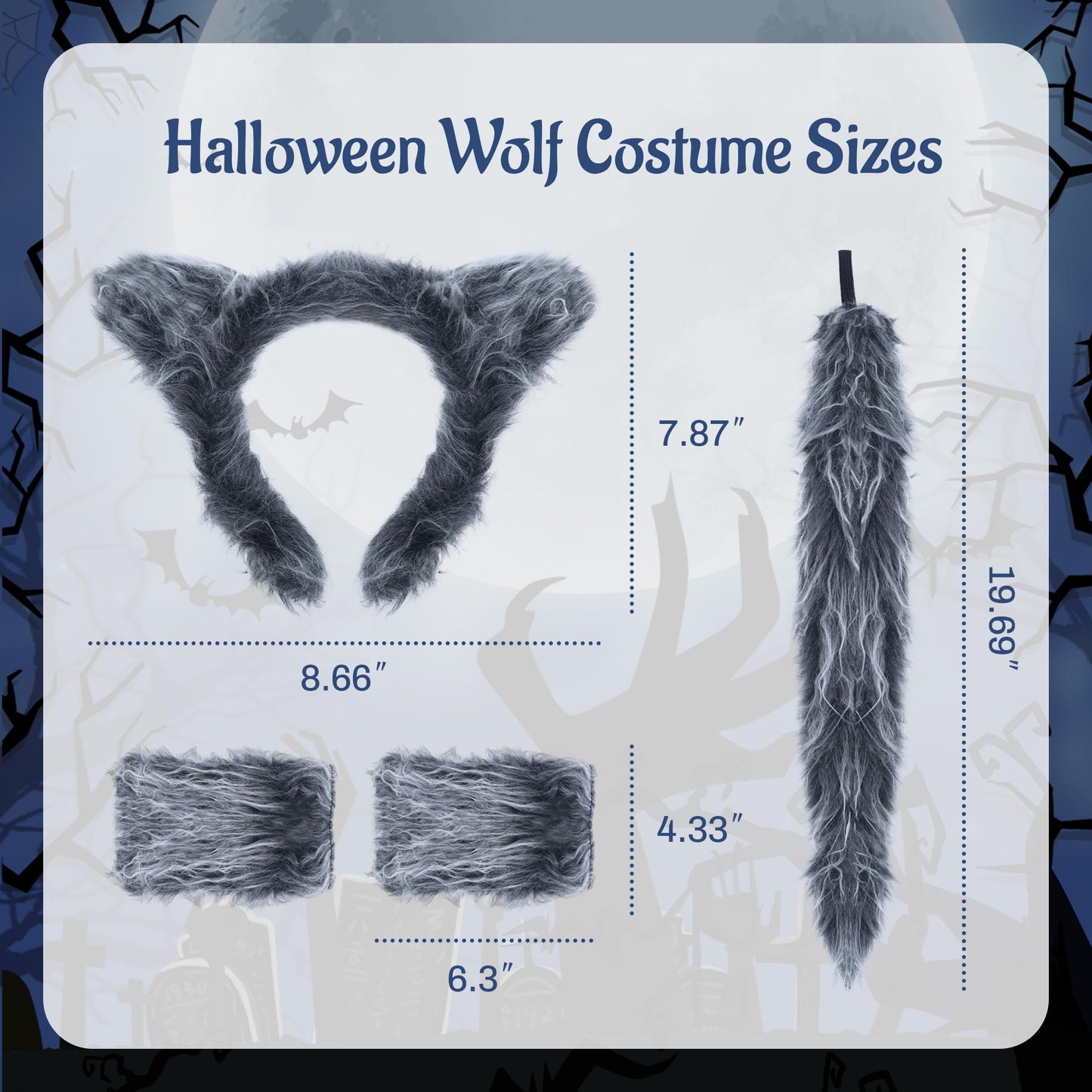 D-Fokes 4 PCS Wolf Costume Accessories Set for Men Women Boys Girls, Includes Wolf Ears Headband Gloves Tail,Halloween Animal Costumes, Realistic Wolf Costume Cosplay Party Supplies