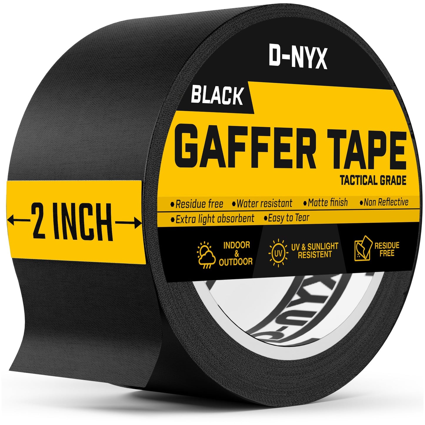 D-NYX Gaffer Tape 2 Inch x 1 Pack Black Gaffing Tapes, Heavy Duty No Residue, Matte Finish, Non-Reflective, Multipurpose Premium Heavy Duty Strong Fabric Floor Tape