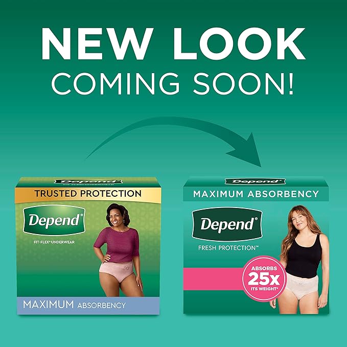 Depend Incontinence Underwear for Women, Extra-Large, 30 Count | Maximum Absorbency | Fit-Flex | Disposable | Blush