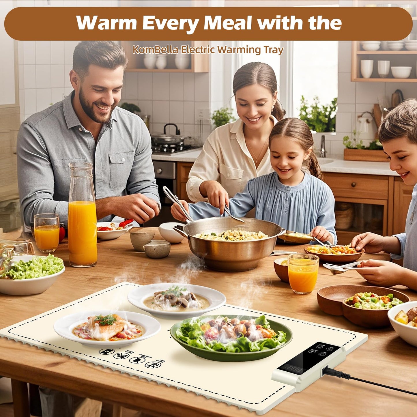 PIGLOG Electric Warming Tray-Fast Heating,6 Temperature Settings,Fast Full Surface Graphene Heating Food Warmer,Roll Up Heating Pads for Parties Buffet Thawing (White, 24X15)