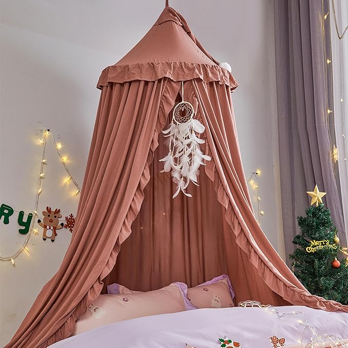 VETHIN Bed Canopy for Girls,Princess Round Dome Dreamy Mosquito Net Bedding Girls Room Castle Play Tent Hanging House Deco...