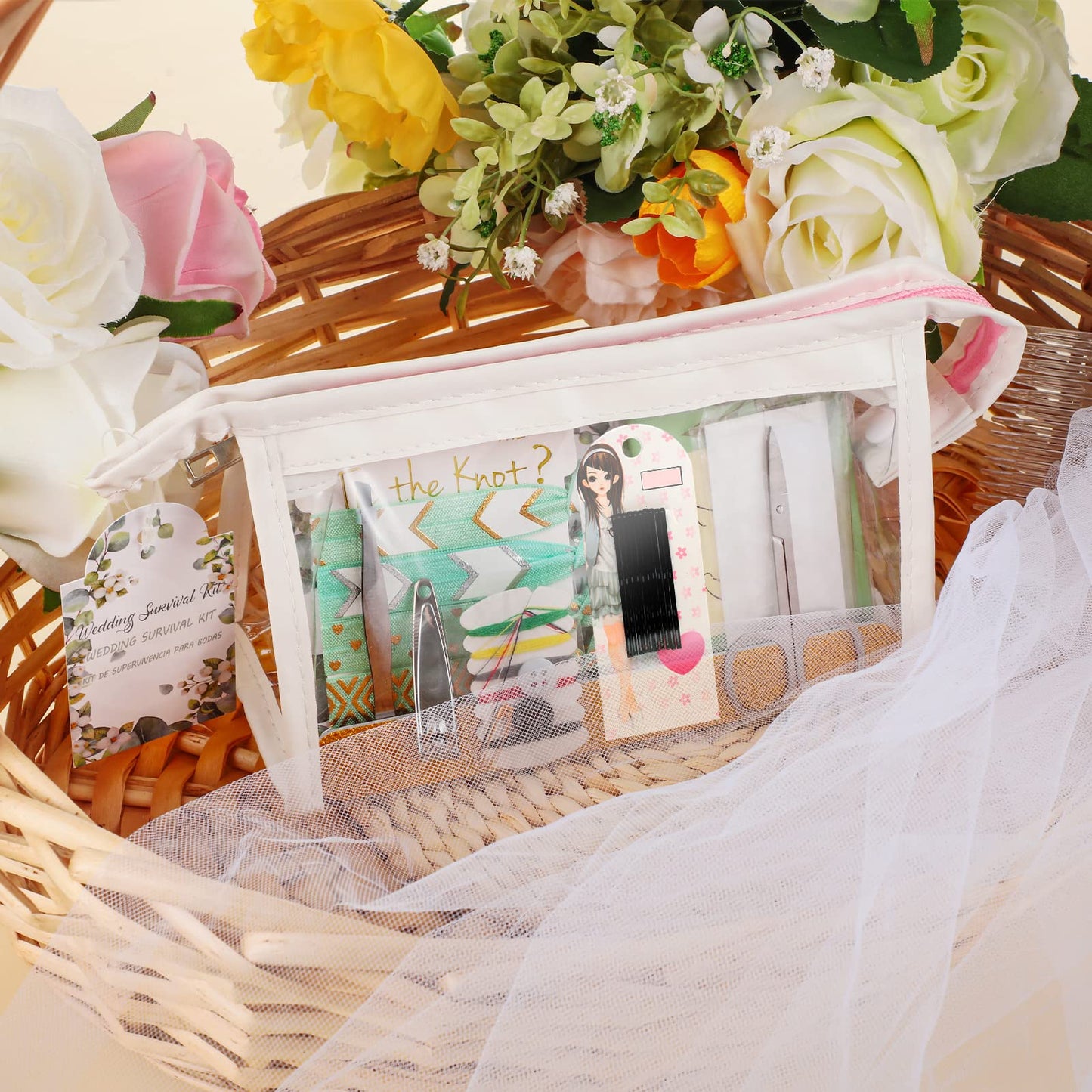 132 Pieces Wedding Survival Kit Bridal Mini Emergency Kit Bridal Party Proposal Gifts for Women with Makeup Bags Floral Wedding