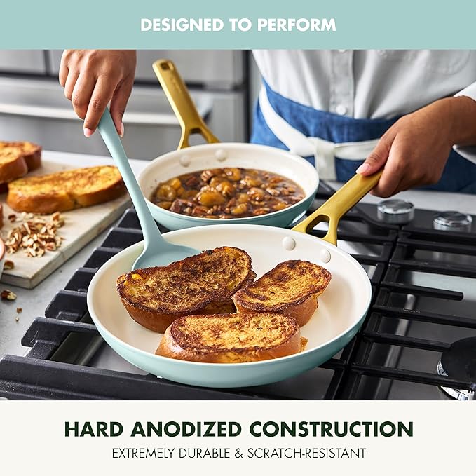 GreenPan Nonstick Reserve Pro 10” & 12” Frying Pan Set, NSF Certified Ceramic, Hard Anodized PFAS-Free Skillets, Stainless Steel Handles, Oven & Dishwasher Safe, Seaside Blue